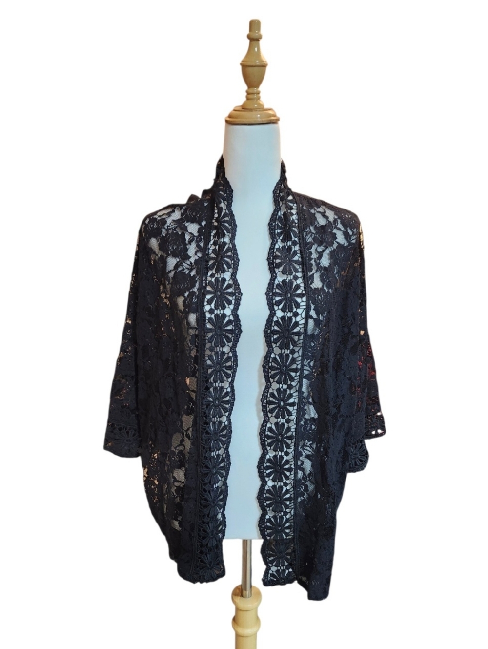 Extra Touch Black Lace Overlay Kimono